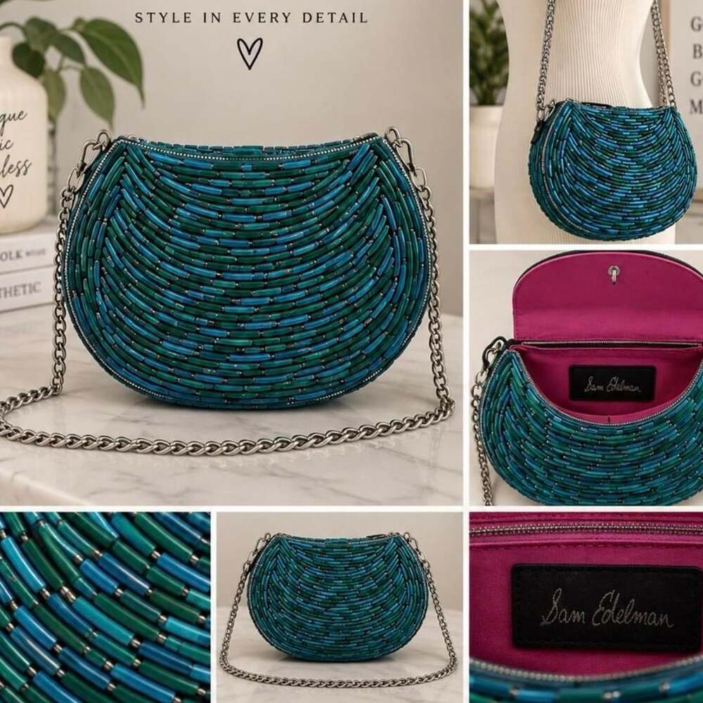 Sam Edelman Beaded Mini Crossbody Bag Turquoise Teal Green